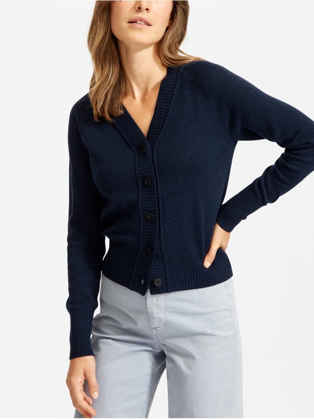 Everlane Recashmere Navy Blue Cardigan Sweater (small)